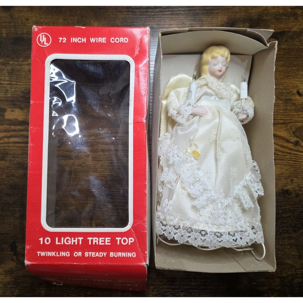 Vintage 1960s House of Lloyd Porcelain Angel Tree Topper 10 Light 54-203 w/ Box